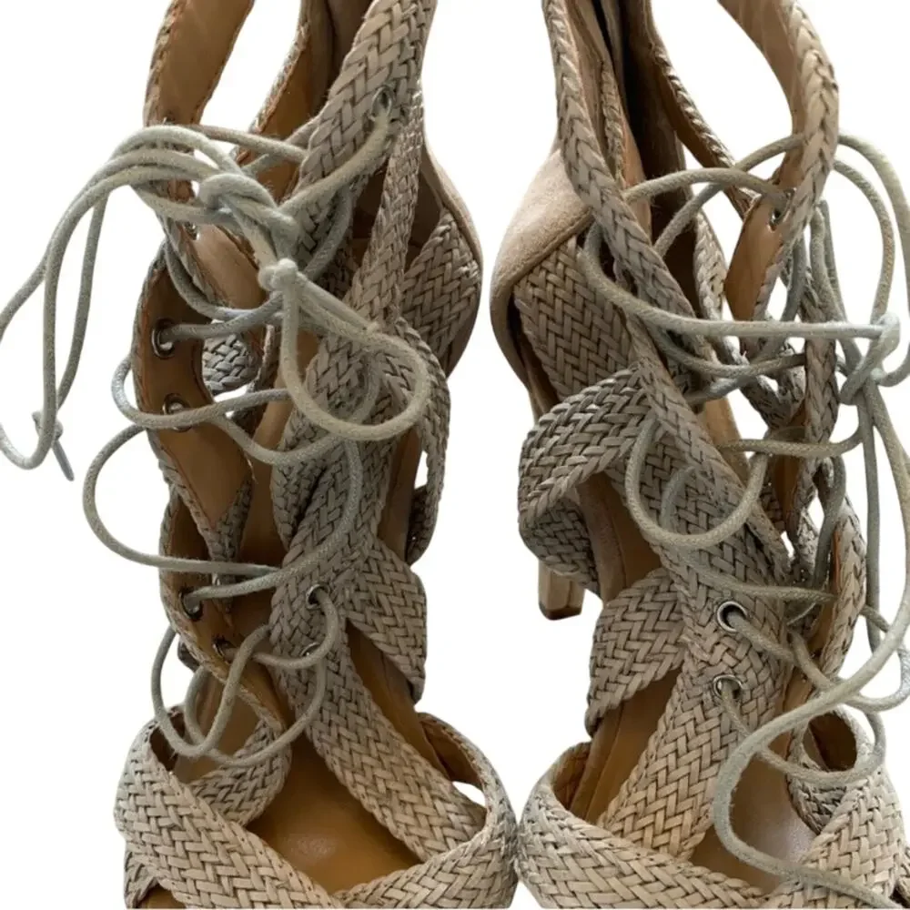 Banana Republic Tan Rattan Lace Up High Heel Sandals